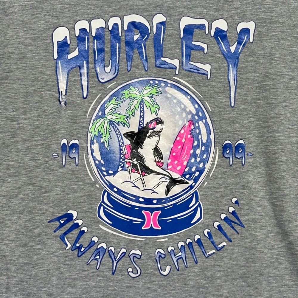 Hurley Always Chillin Graphic Long Sleeve Shirt Kids Large Gray Surf Skate KIDS